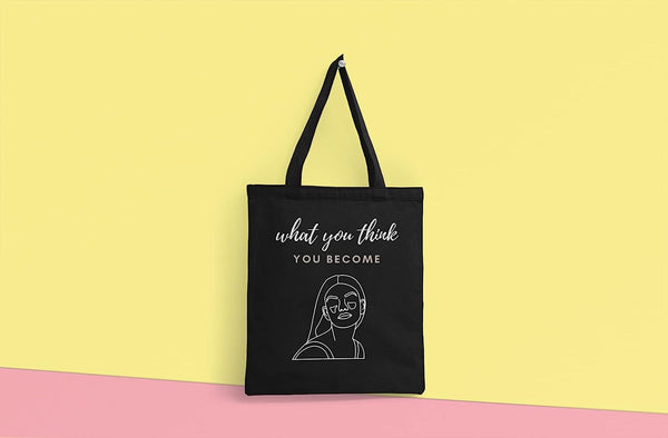 Rays Of Ink Women Black Quote Printed Canvas Tote Bag | Reusable Aesthetic Grocery Bags | Eco-Friendly Tote Bag for Work, Beach, Travel and Shopping Design 3