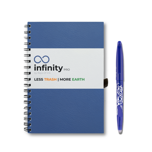 Rays Of Ink Infinity Pro – Rewritable, Reusable & Erasable Notebook | 80 Waterproof Pages | Eco-Friendly Wirebound Notebook with Fine Tip Pen & Microfiber Cloth | A5 Size (8.3" X 5.8")