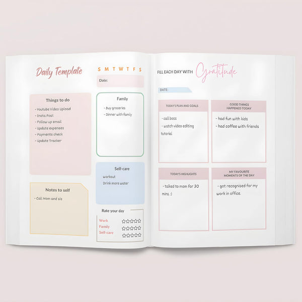 Rays Of Ink "Daily Reflections" Undated Planner; Gratitude Journal; Guided Journal; Habit Tracker, Budget Tracker & Mood Tracker for Wellness; Free Stickers and Bookmark; 4Months