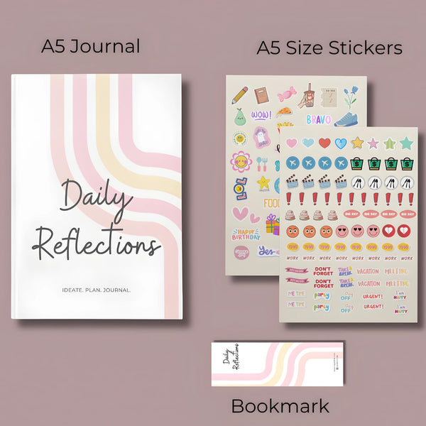 Rays Of Ink "Daily Reflections" Undated Planner; Gratitude Journal; Guided Journal; Habit Tracker, Budget Tracker & Mood Tracker for Wellness; Free Stickers and Bookmark; 4Months