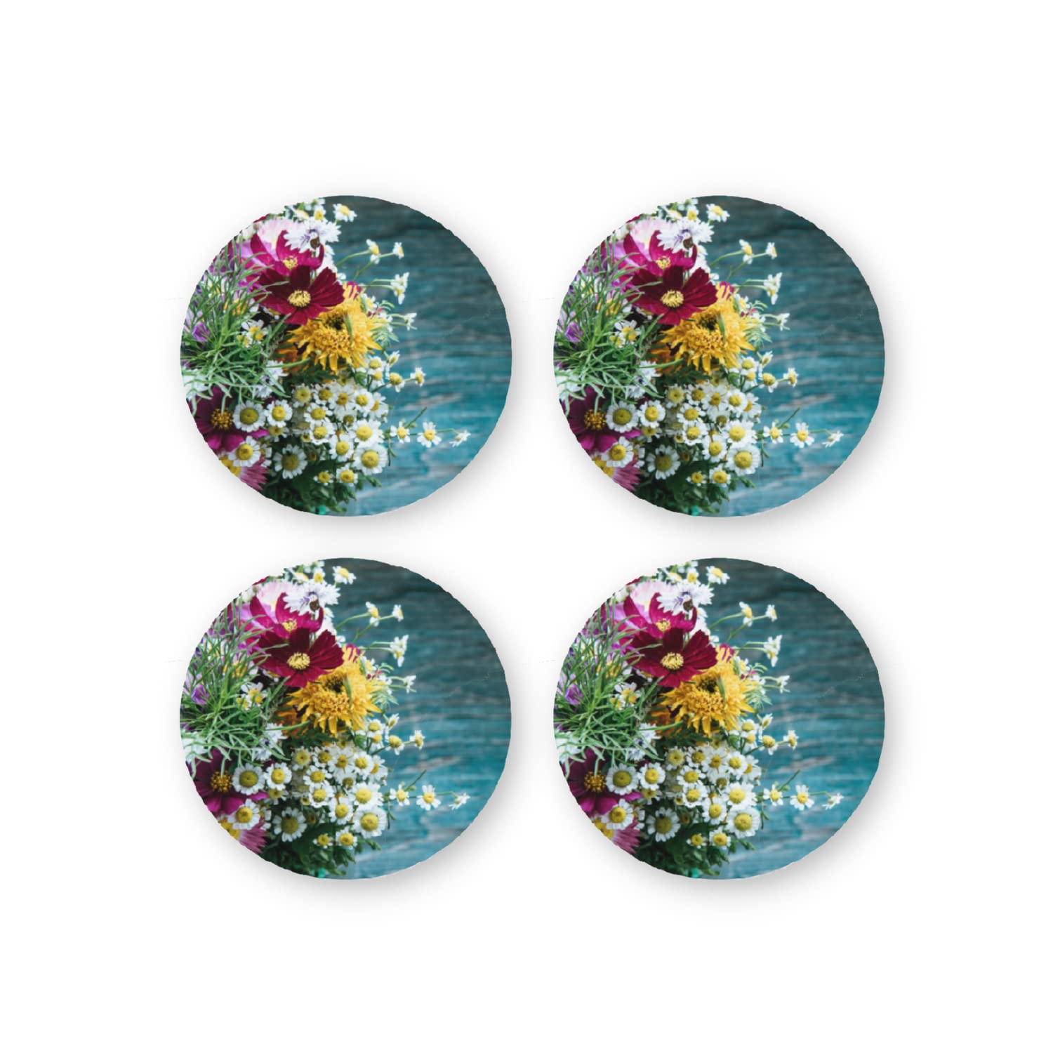 Rays Of Ink Printed Drink Coasters (Set of 4) | MDF Wood Material Coasters | Non-Slip Decorated Coasters for Home and Kitchen | Tea Coasters | Drink Coasters | (Round, Flower 1)