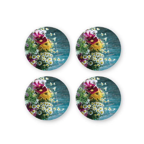 Rays Of Ink Printed Drink Coasters (Set of 4) | MDF Wood Material Coasters | Non-Slip Decorated Coasters for Home and Kitchen | Tea Coasters | Drink Coasters | (Round, Flower 1)