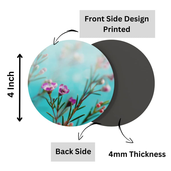 Rays Of Ink Printed Drink Coasters (Set of 4) | MDF Wood Material Coasters | Non-Slip Decorated Coasters for Home and Kitchen | Tea Coasters | Drink Coasters | (Round, Flower 2)