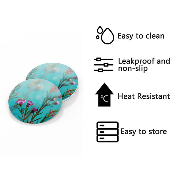 Rays Of Ink Printed Drink Coasters (Set of 4) | MDF Wood Material Coasters | Non-Slip Decorated Coasters for Home and Kitchen | Tea Coasters | Drink Coasters | (Round, Flower 2)