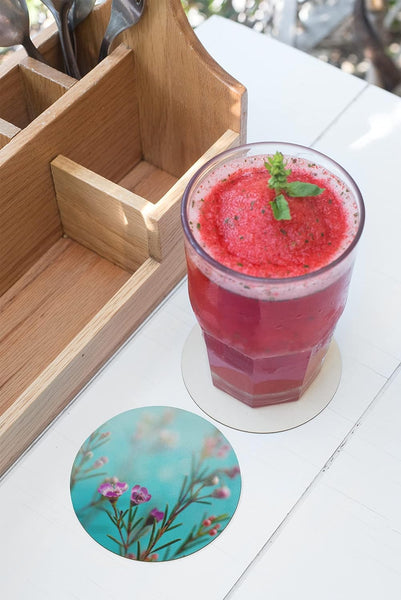 Rays Of Ink Printed Drink Coasters (Set of 4) | MDF Wood Material Coasters | Non-Slip Decorated Coasters for Home and Kitchen | Tea Coasters | Drink Coasters | (Round, Flower 2)