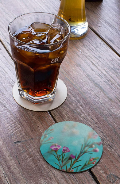 Rays Of Ink Printed Drink Coasters (Set of 4) | MDF Wood Material Coasters | Non-Slip Decorated Coasters for Home and Kitchen | Tea Coasters | Drink Coasters | (Round, Flower 2)