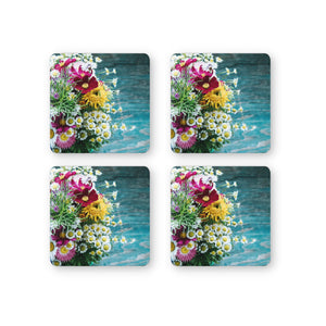 Rays Of Ink Printed Drink Coasters (Set of 4) | MDF Wood Material Coasters | Non-Slip Decorated Coasters for Home and Kitchen | Tea Coasters | Drink Coasters | (Square, Flower 1)
