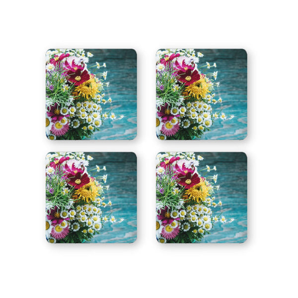 Rays Of Ink Printed Drink Coasters (Set of 4) | MDF Wood Material Coasters | Non-Slip Decorated Coasters for Home and Kitchen | Tea Coasters | Drink Coasters | (Square, Flower 1)