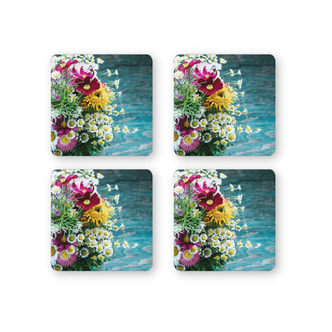 Rays Of Ink Printed Drink Coasters (Set of 4) | MDF Wood Material Coasters | Non-Slip Decorated Coasters for Home and Kitchen | Tea Coasters | Drink Coasters | (Square, Flower 1)