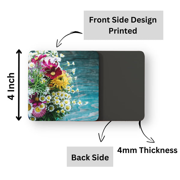 Rays Of Ink Printed Drink Coasters (Set of 4) | MDF Wood Material Coasters | Non-Slip Decorated Coasters for Home and Kitchen | Tea Coasters | Drink Coasters | (Square, Flower 1)