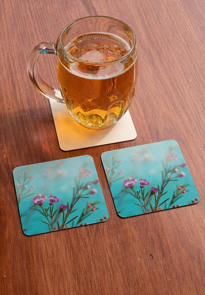 Rays Of Ink Printed Drink Coasters (Set of 4) | MDF Wood Material Coasters | Non-Slip Decorated Coasters for Home and Kitchen | Tea Coasters | Drink Coasters | (Square, Flower 2)