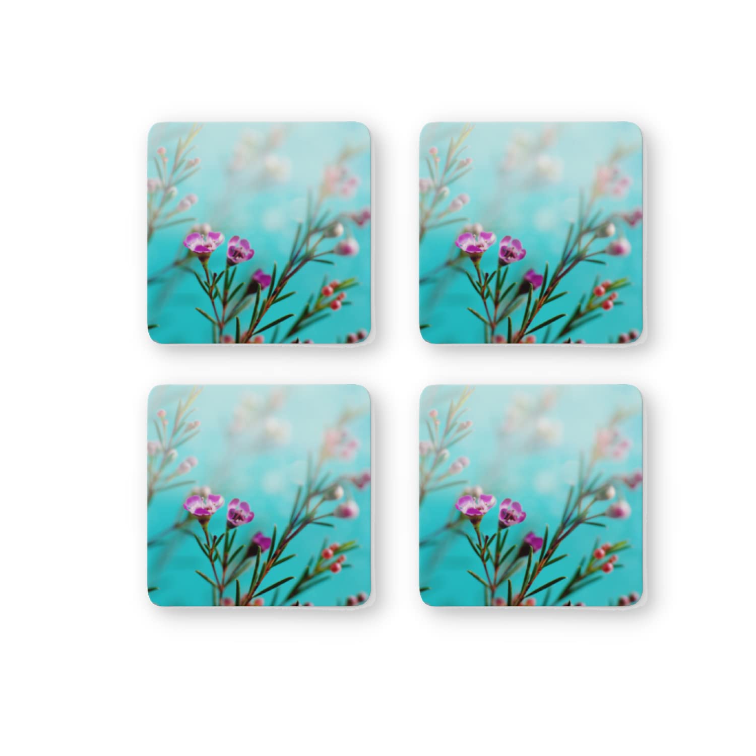 Rays Of Ink Printed Drink Coasters (Set of 4) | MDF Wood Material Coasters | Non-Slip Decorated Coasters for Home and Kitchen | Tea Coasters | Drink Coasters | (Square, Flower 2)
