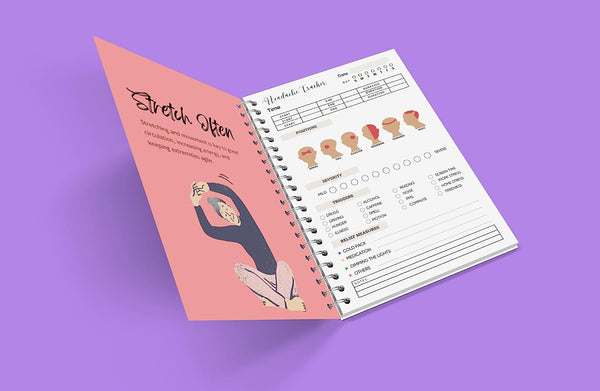Rays Of Ink A5 Size Headache Tracker with Self Care Affirmations | Organize, Analyze Your Headache Challenges | Perfect For Men and Women, Teens and Adults | (50 Trackers, Wirebound)