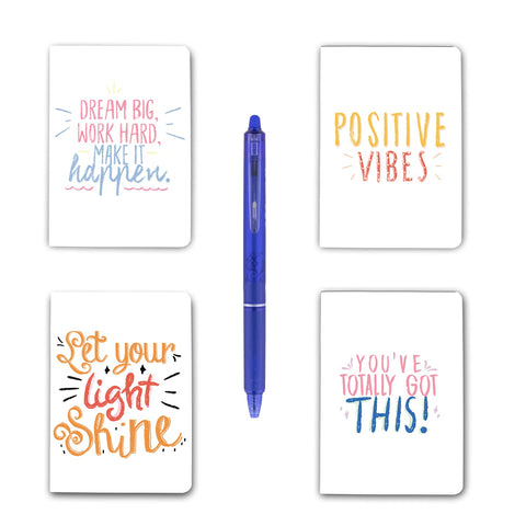 Rays Of Ink Mini Journal Softcover Notebooks Small Pocket Notepads For School Office Home Travel and Gift (Set of 4) (With Erasable Pen, Inspirational)