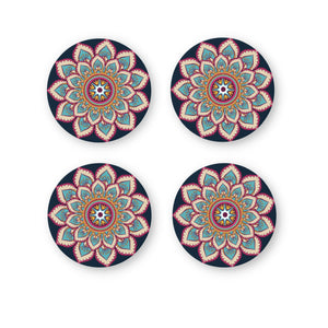 Rays Of Ink Printed Drink Coasters (Set of 4) | MDF Wood Material Coasters | Non-Slip Decorated Coasters for Home and Kitchen | Tea Coasters | Drink Coasters | (Round, Mandala 1)