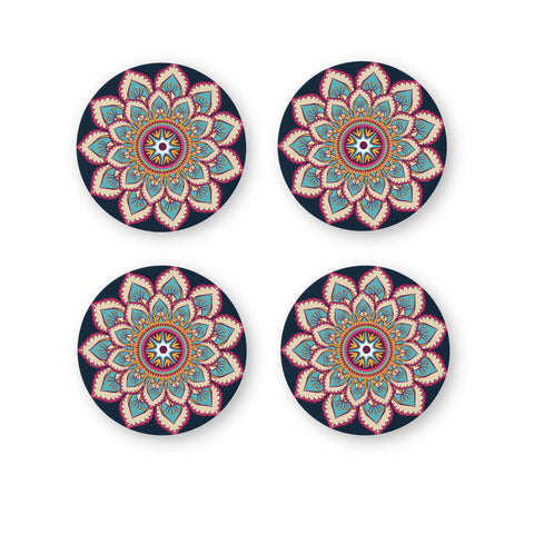 Rays Of Ink Printed Drink Coasters (Set of 4) | MDF Wood Material Coasters | Non-Slip Decorated Coasters for Home and Kitchen | Tea Coasters | Drink Coasters | (Round, Mandala 1)