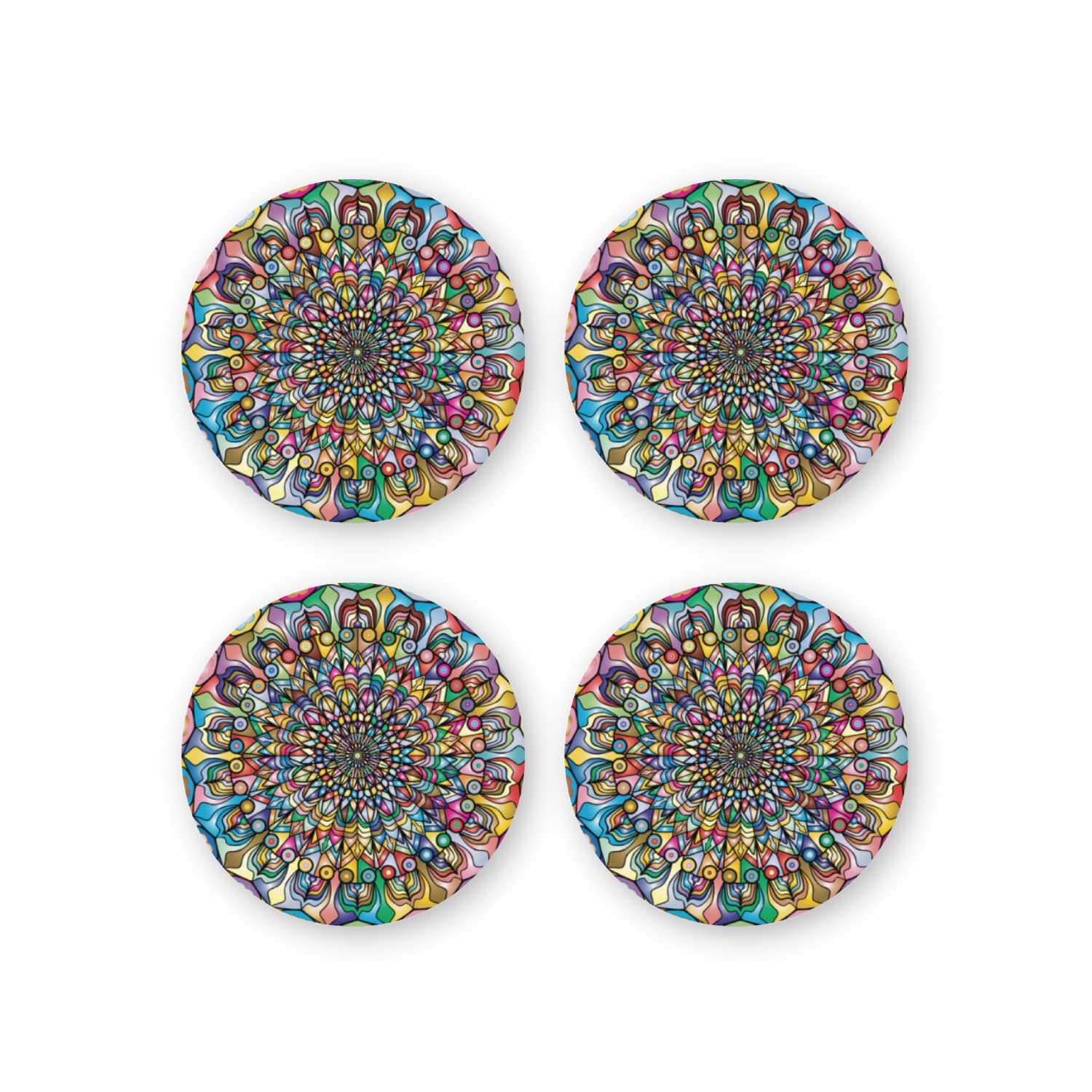 Rays Of Ink Printed Drink Coasters (Set of 4) | MDF Wood Material Coasters | Non-Slip Decorated Coasters for Home and Kitchen | Tea Coasters | Drink Coasters | (Round, Mandala 2)