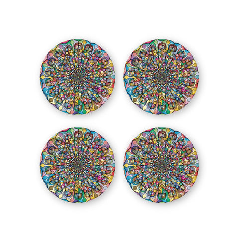 Rays Of Ink Printed Drink Coasters (Set of 4) | MDF Wood Material Coasters | Non-Slip Decorated Coasters for Home and Kitchen | Tea Coasters | Drink Coasters | (Round, Mandala 2)