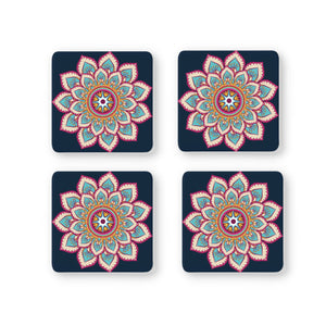 Rays Of Ink Printed Drink Coasters (Set of 4) | MDF Wood Material Coasters | Non-Slip Decorated Coasters for Home and Kitchen | Tea Coasters | Drink Coasters | (Square, Mandala 1)