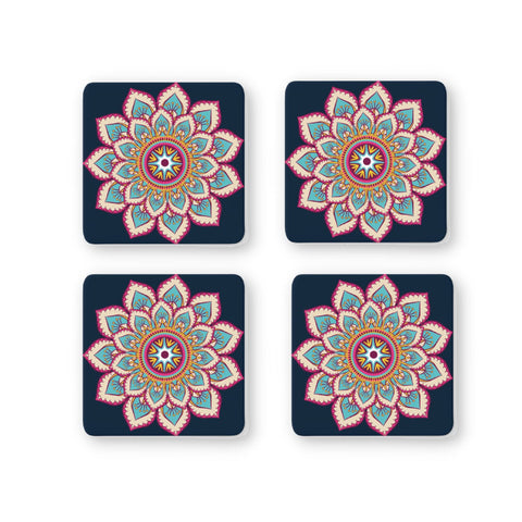 Rays Of Ink Printed Drink Coasters (Set of 4) | MDF Wood Material Coasters | Non-Slip Decorated Coasters for Home and Kitchen | Tea Coasters | Drink Coasters | (Square, Mandala 1)