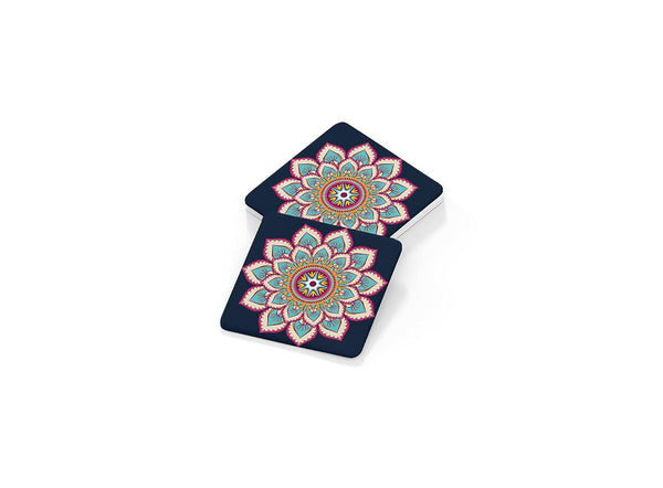Rays Of Ink Printed Drink Coasters (Set of 4) | MDF Wood Material Coasters | Non-Slip Decorated Coasters for Home and Kitchen | Tea Coasters | Drink Coasters | (Square, Mandala 1)