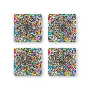 Rays Of Ink Printed Drink Coasters (Set of 4) | MDF Wood Material Coasters | Non-Slip Decorated Coasters for Home and Kitchen | Tea Coasters | Drink Coasters | (Square, Mandala 2)