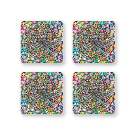 Rays Of Ink Printed Drink Coasters (Set of 4) | MDF Wood Material Coasters | Non-Slip Decorated Coasters for Home and Kitchen | Tea Coasters | Drink Coasters | (Square, Mandala 2)