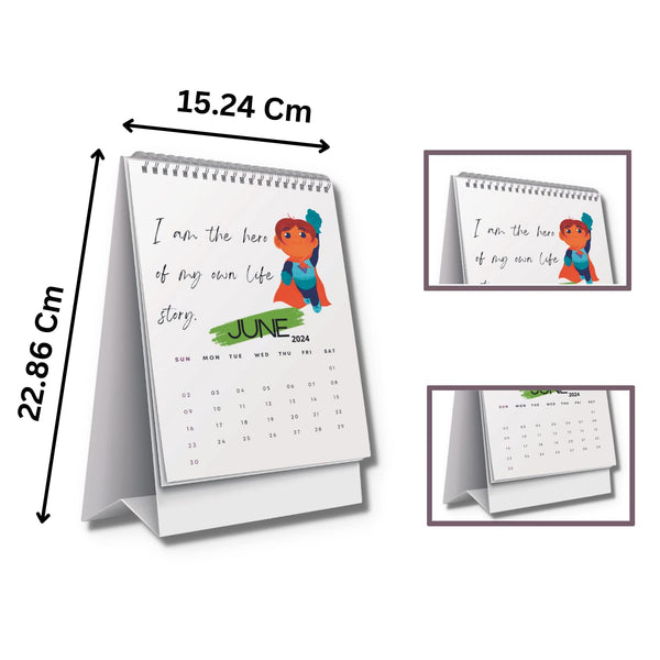 18 Months Standing Rewriteable Desk Calendar with 1mm Tip Pen and Strong Twin-Wiro Binding - 18 Months (9 * 6 Inch) Monthly Desktop Calendar (Positive Affirmations 2023-2024)