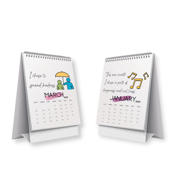 18 Months Standing Rewriteable Desk Calendar with 1mm Tip Pen and Strong Twin-Wiro Binding - 18 Months (9 * 6 Inch) Monthly Desktop Calendar (Positive Affirmations 2023-2024)