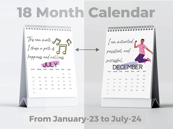 18 Months Standing Rewriteable Desk Calendar with 1mm Tip Pen and Strong Twin-Wiro Binding - 18 Months (9 * 6 Inch) Monthly Desktop Calendar (Positive Affirmations 2023-2024)