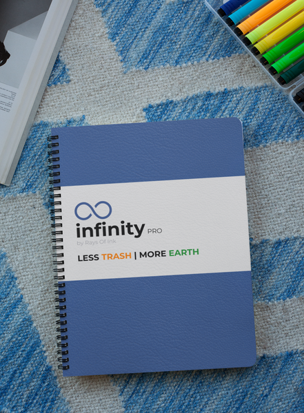 Rays Of Ink Infinity Pro – Rewritable, Reusable & Erasable Notebook | 80 Waterproof Pages | Eco-Friendly Wirebound Notebook with Fine Tip Pen & Microfiber Cloth | A5 Size (8.3" X 5.8")