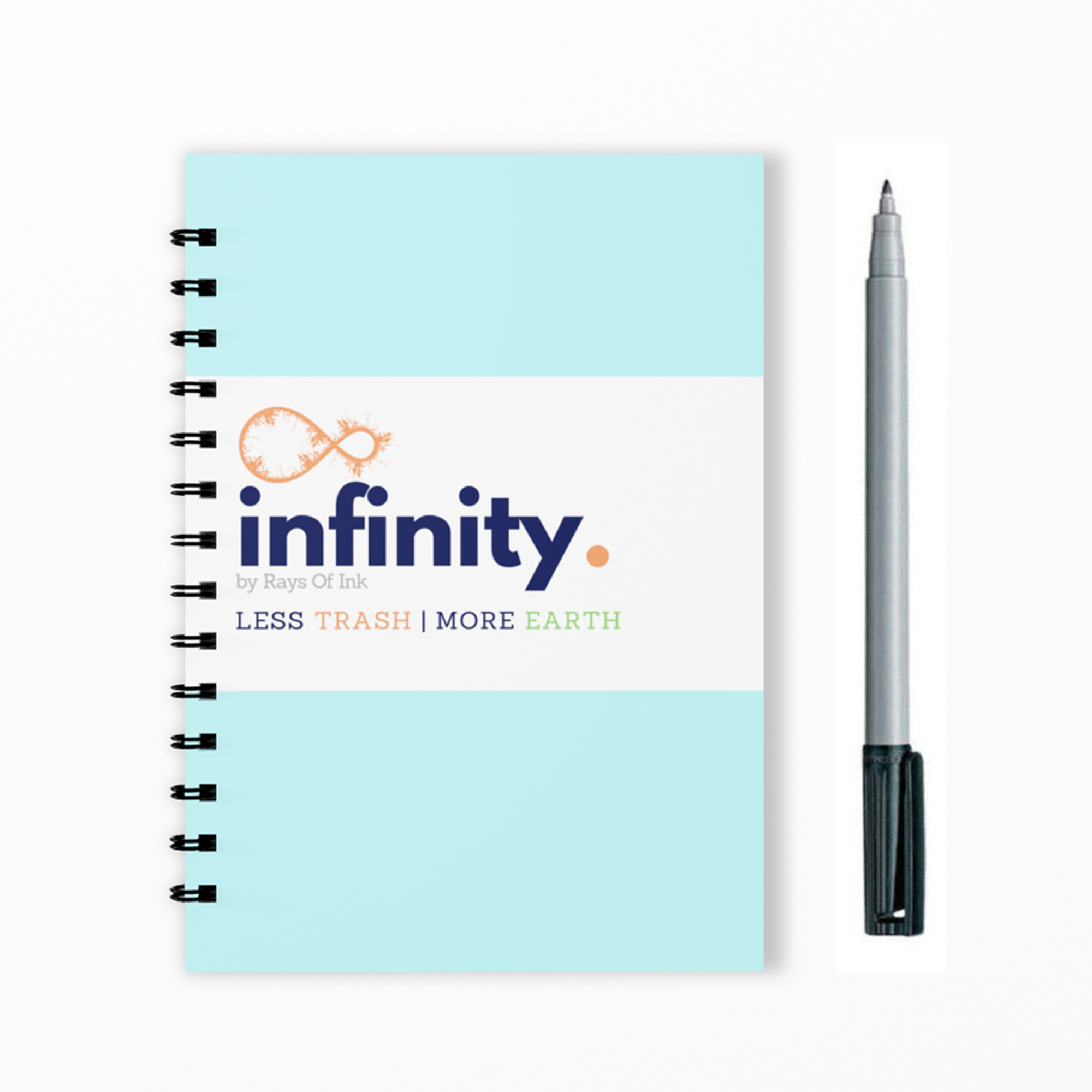 Infinity Re-writeable/Reusable Notebook - Eco Friendly Notebook with 1 Ultra Fine Tip Marker & 1 Microfiber Cloth Included | A5 Size (8.3" X 5.8" , Black Cover)