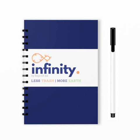 Infinity Re-writeable/Reusable Notebook - Eco Friendly Notebook with 2 Fine Tip Marker & 1 Microfiber Cloth Included | A5 Size (8.3" X 5.8" , Blue Cover)