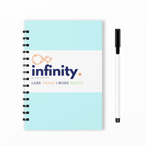 Infinity Re-writeable/Reusable Notebook - Eco Friendly Notebook with 2 Fine Tip Marker & 1 Microfiber Cloth Included | A5 Size (8.3" X 5.8" , SkyBlue Cover)